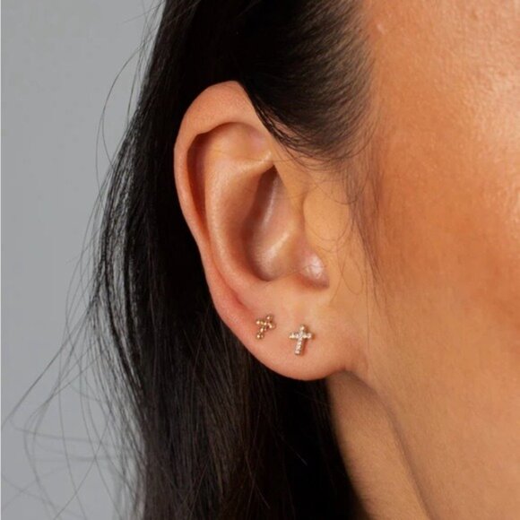 Dainty Cross Stud Earrings Pave CZ "Diamonds" Cross Studs Faith Jewelry Gift - Picture 5 of 11